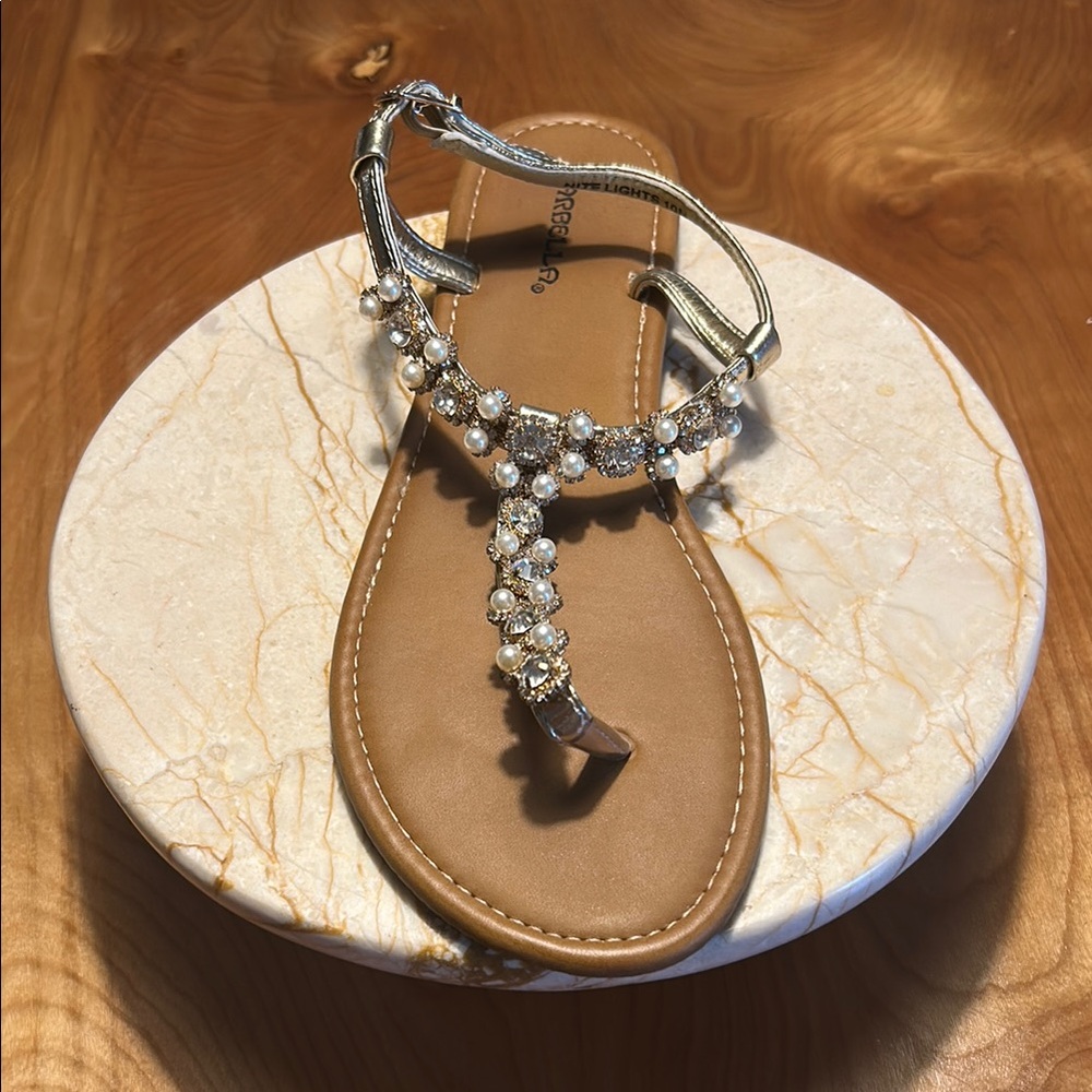 Gold Rhinestone Sandals with Pearl Accents By Marbella